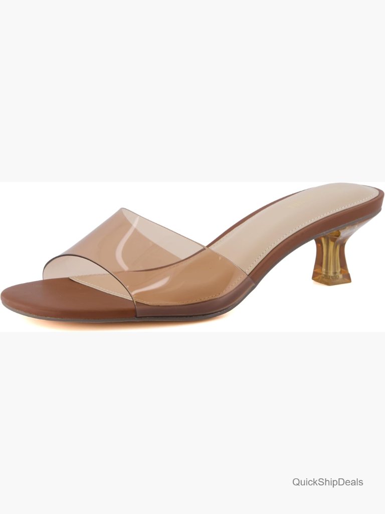Clear Kitten Heels With Memory Foam Footbed, Slip-On Open Toe Sandals